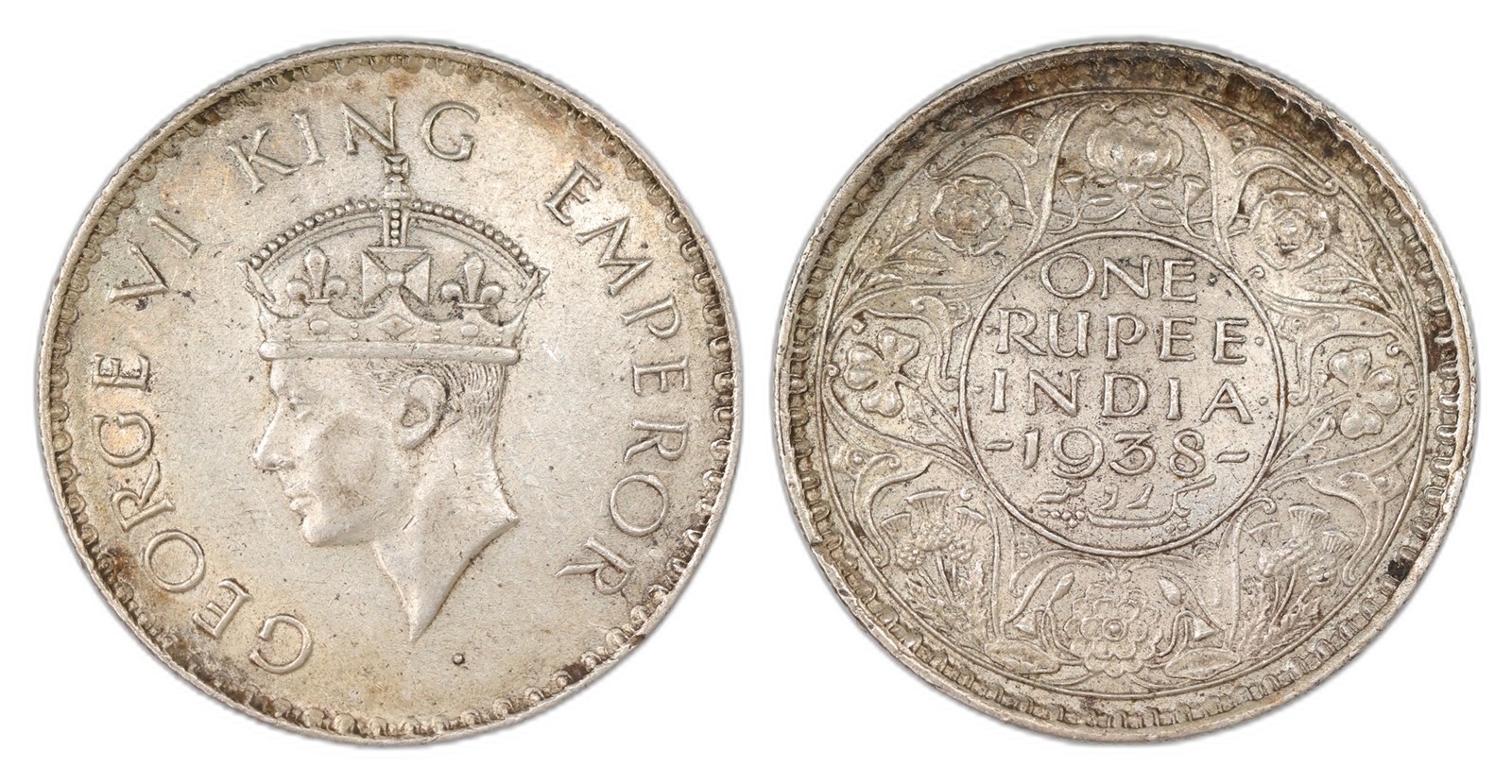 India, British. George VI. Rupee 1938-Dot. Kv AU.