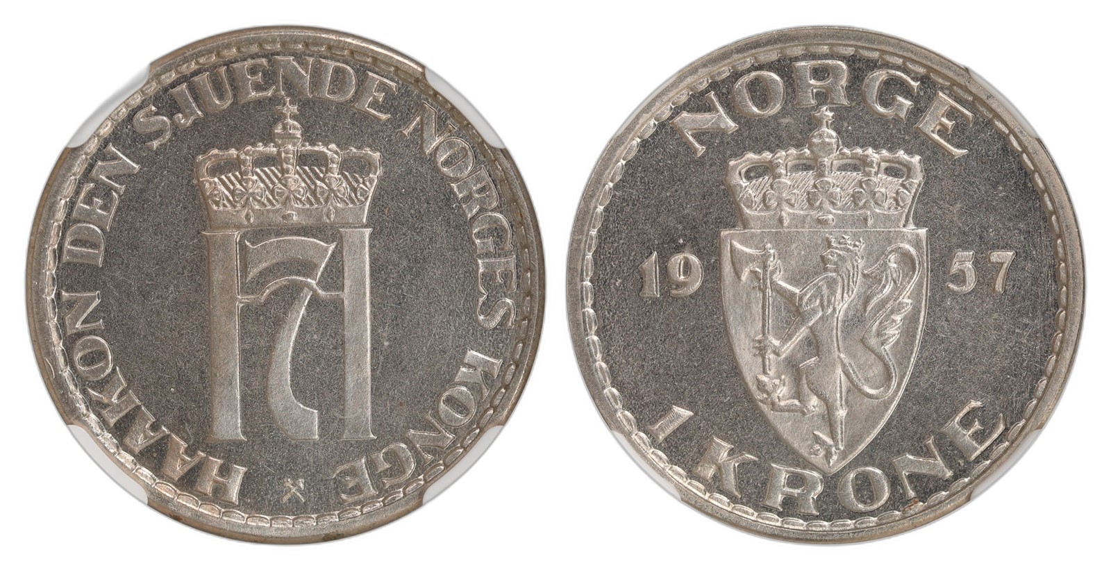Norway. Haakon VII. 1 Krone 1957. Kv NGC MS66.