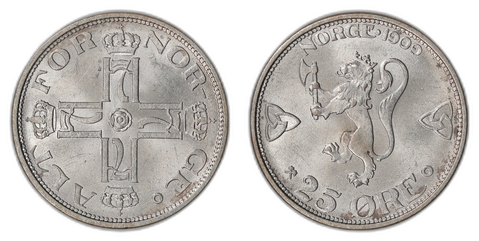 NORWAY. Haakon VII. 25 Øre 1909. Kv 0 (UNC).