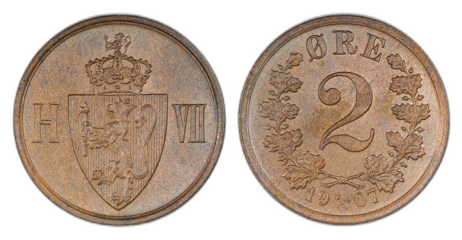Norway. Haakon VII. 2 Øre 1907. Kv 0.