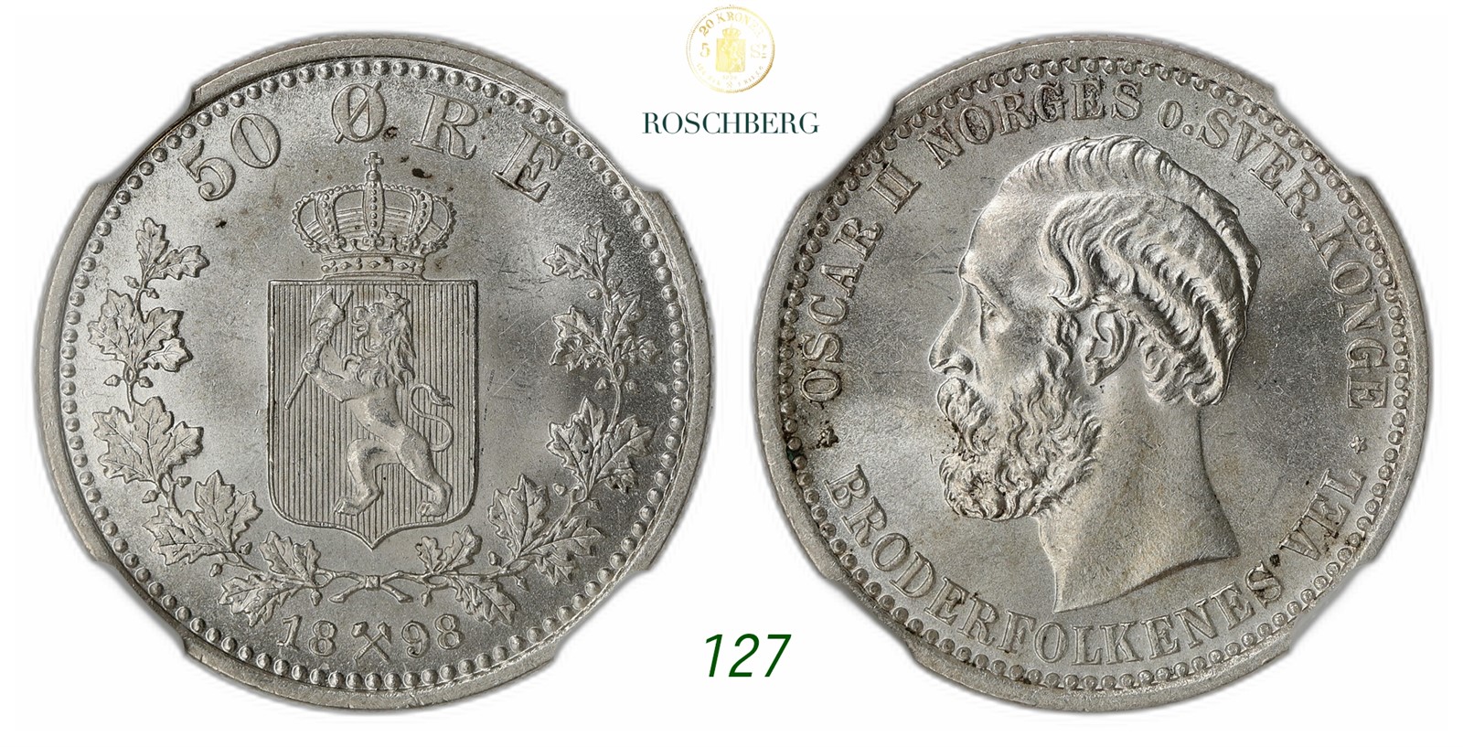 NORWAY. Oscar II. 50 Øre 1898.