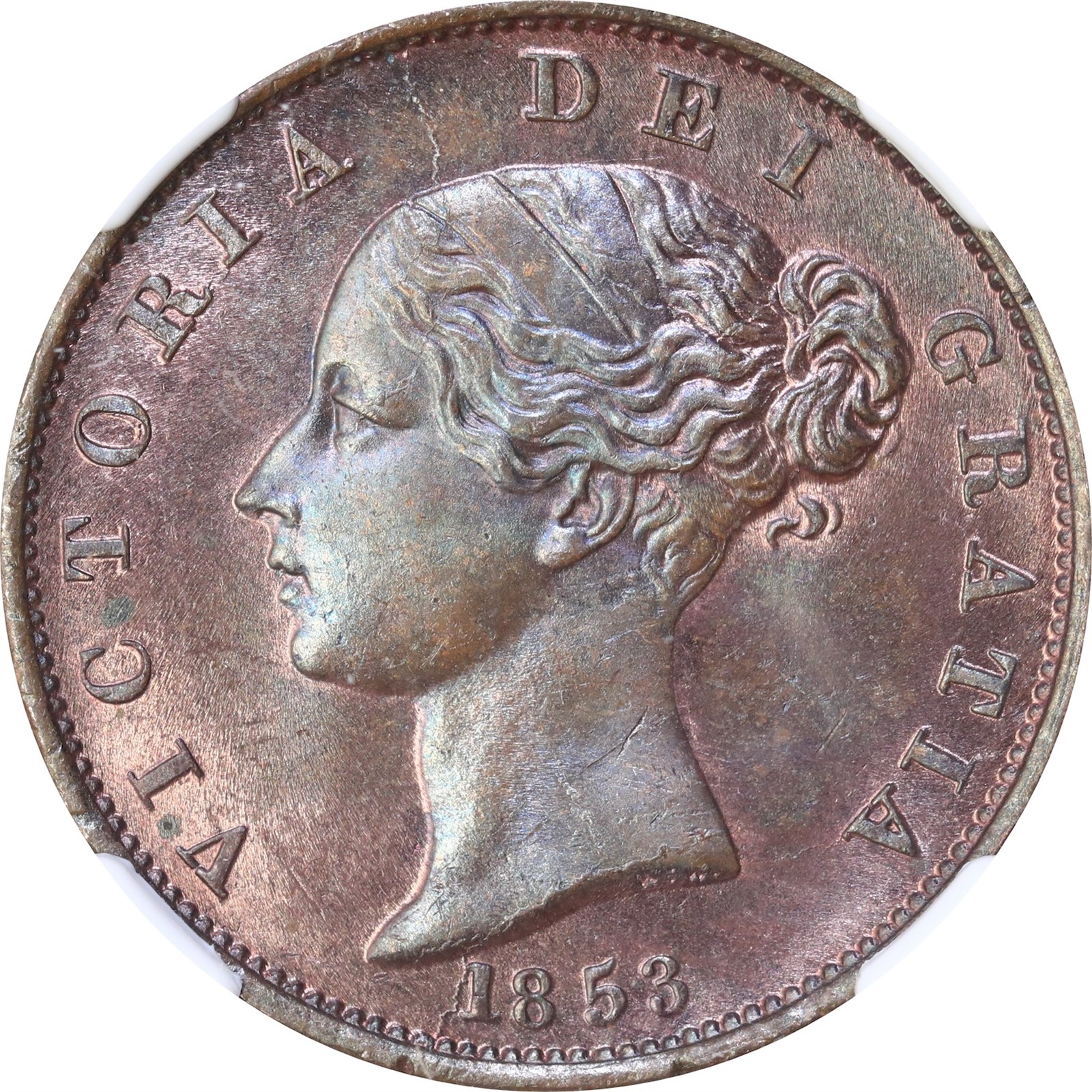 GREAT BRITAIN. Victoria. Half Penny 1853 NGC MS64BN