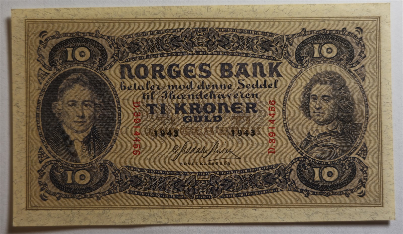 10 Kroner 1943-D. Kv 0- (UNC).