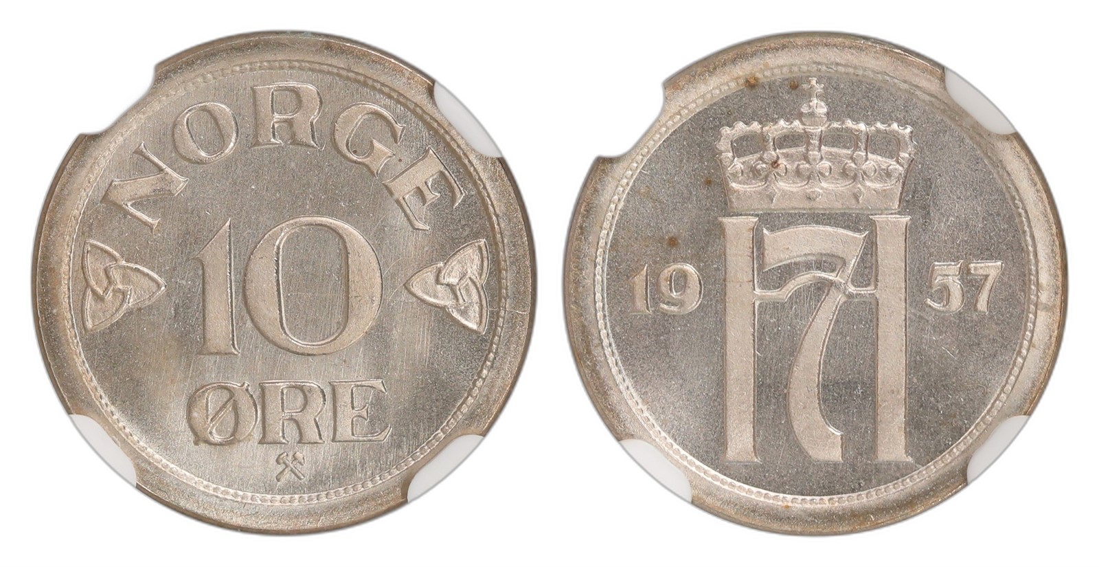 Norway. Haakon VII. 10 Øre 1957. Kv NGC MS66.