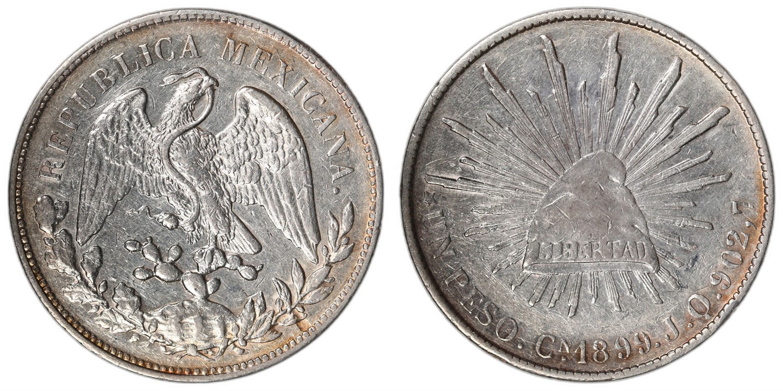 MEXICO. Republic. 1 Peso. 1899. AU cleaned.