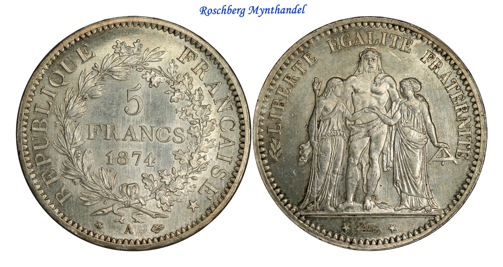 FRANCE. 5 Francs 1874 A UNC