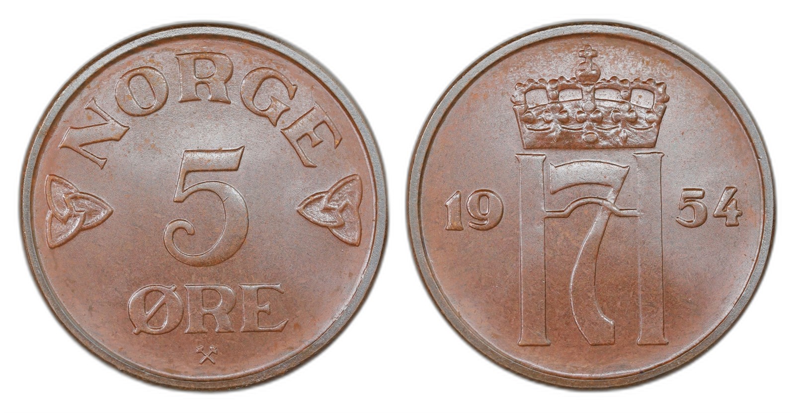 Norway. Haakon VII. 5 Øre 1954. Kv PRAKTEX.