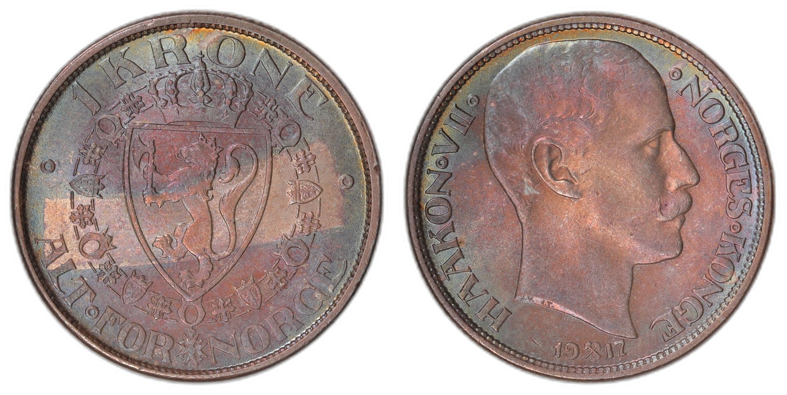 NORWAY. Haakon VII. 1 Krone 1917. Kv 0 (UNC).