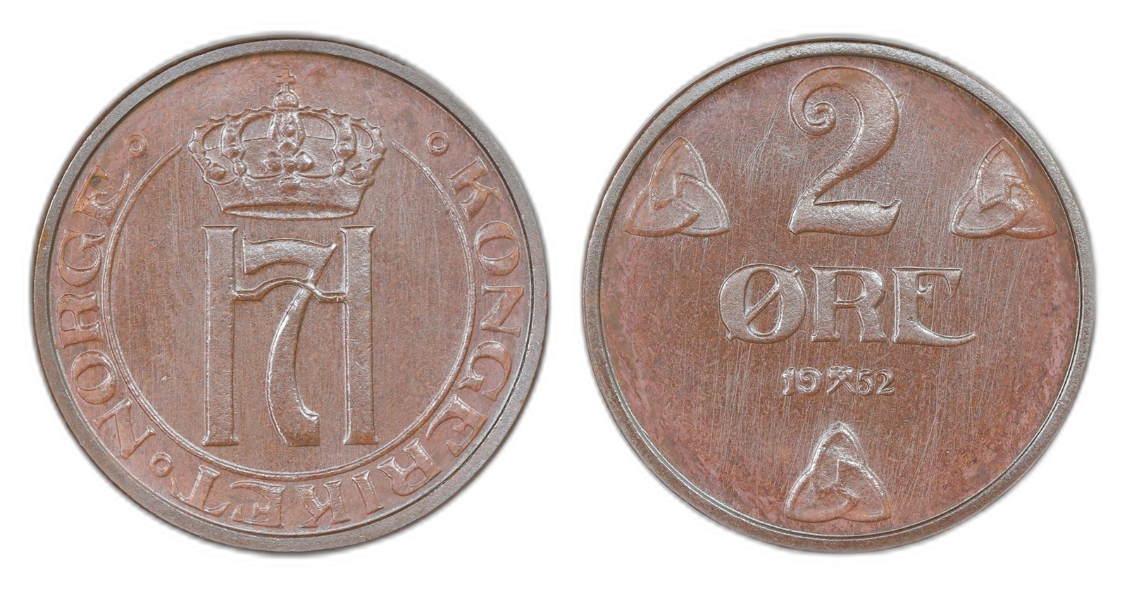 Norway. Haakon VII. 2 Øre 1952- Type 1. Kv PRAKTEX.