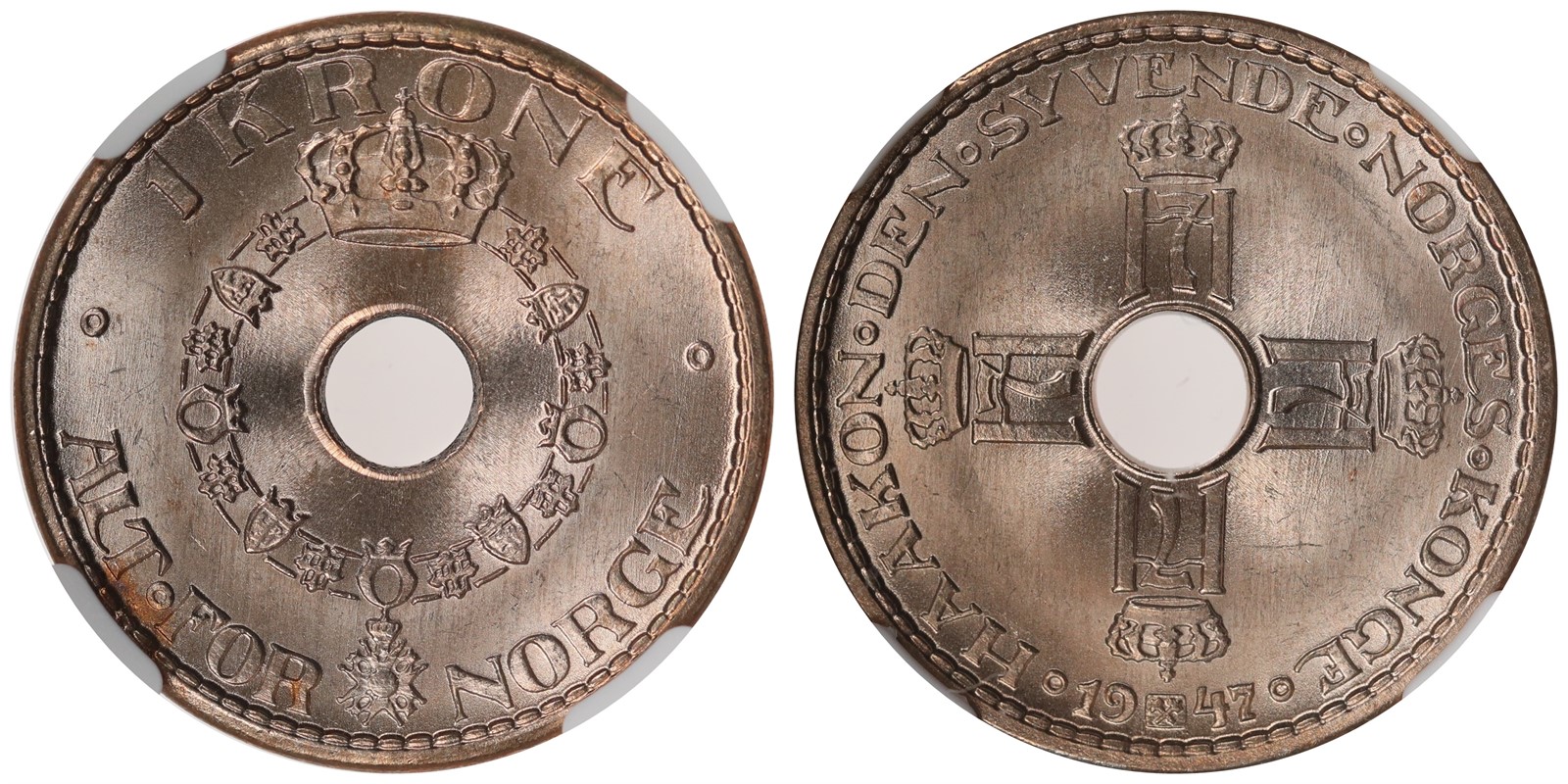 NORWAY. Haakon VII. 1 Krone. 1947. NGC MS66.