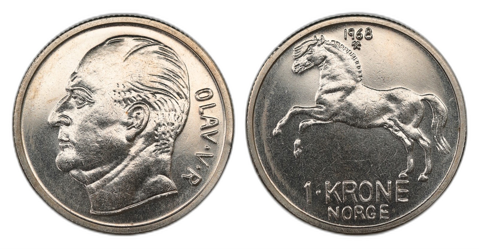 Norway. Olav V. 1 Krone 1968. Kv PRAKTEX.