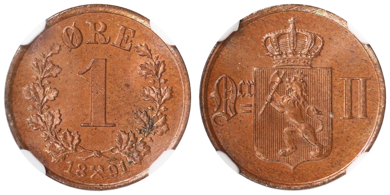 NORWAY. Oscar II. 1 Øre 1891. NGC MS66BN TOP POP.
