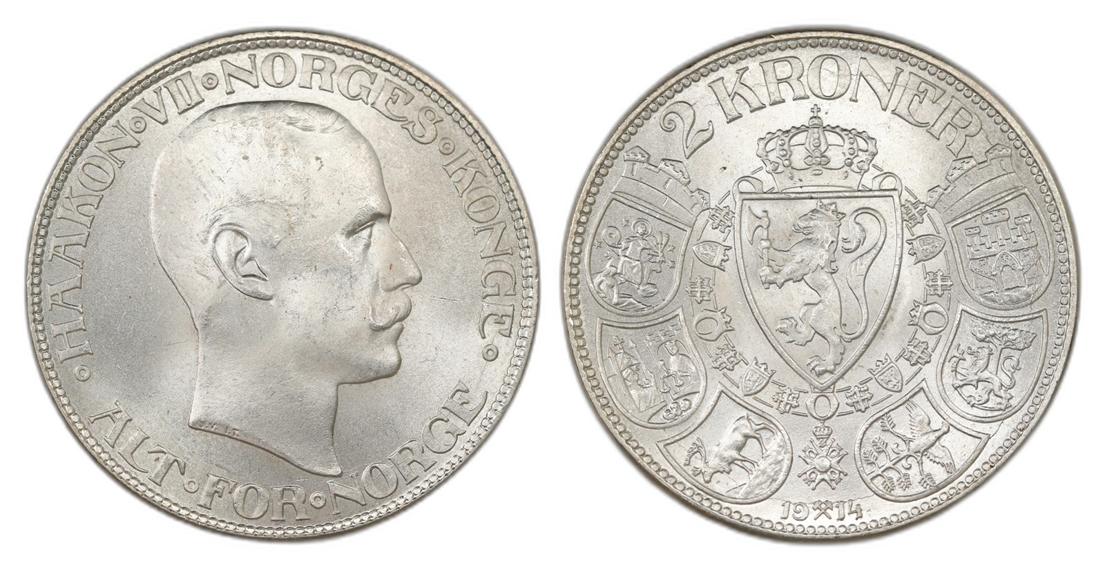 Norway. Haakon VII. 2 Kroner 1914. Kv 0.