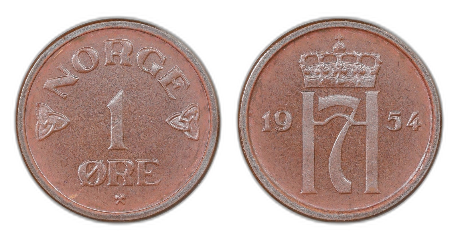 Norway. Haakon VII. 1 Øre 1954. Kv PRAKTEX.