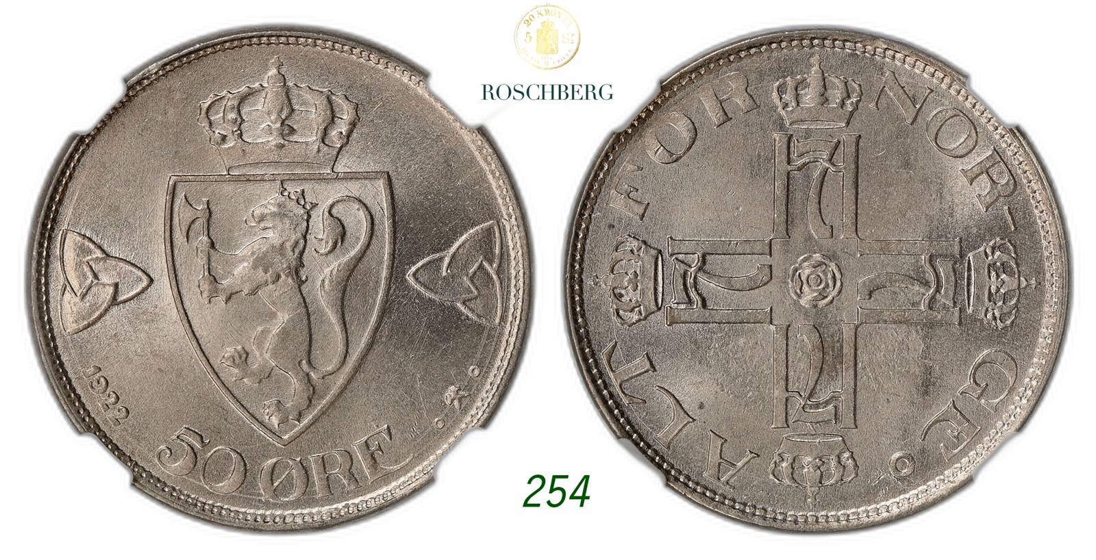 NORWAY. Haakon VII. 50 Øre 1922.