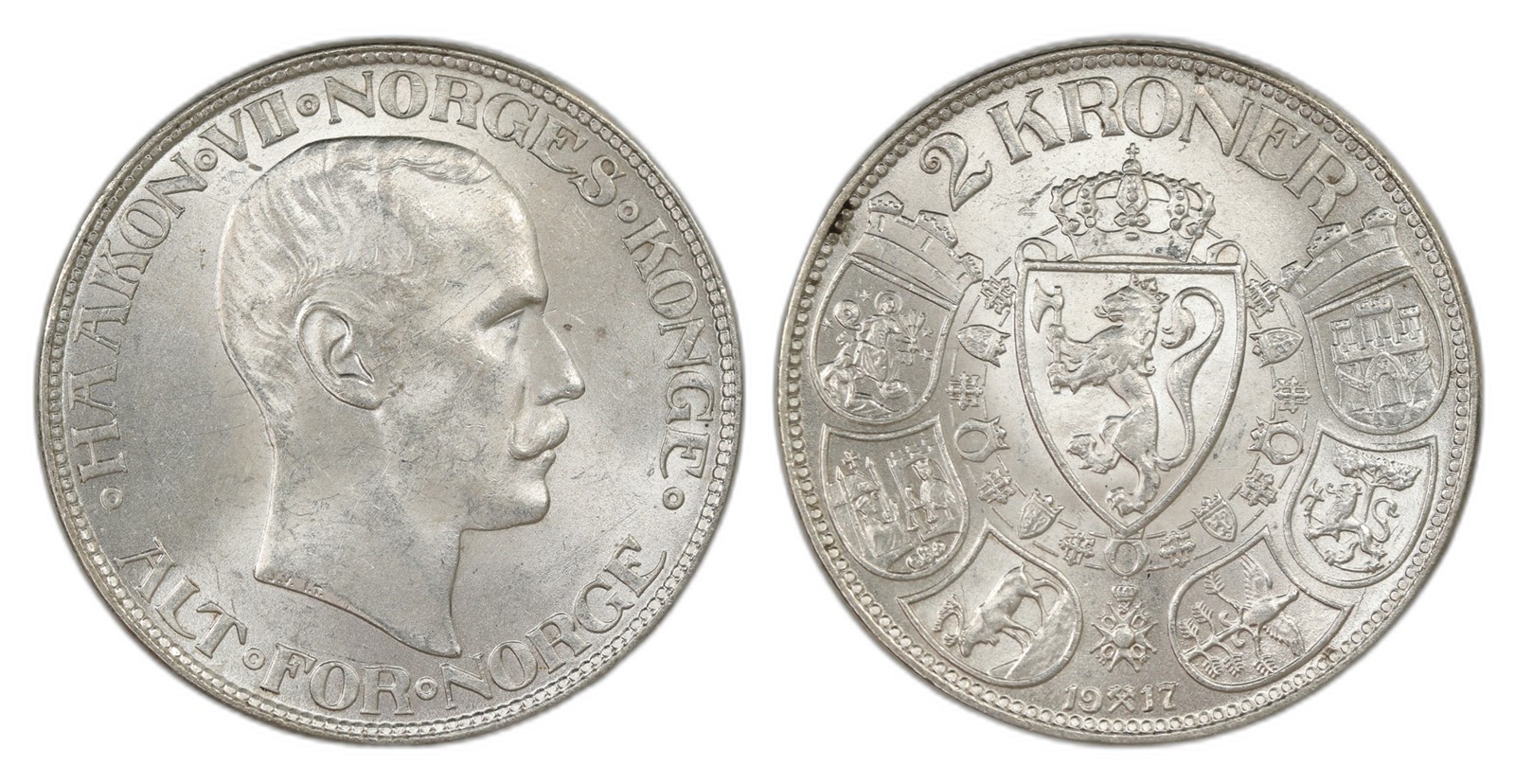 Norway. Haakon VII. 2 Kroner 1917. Kv 0/01.