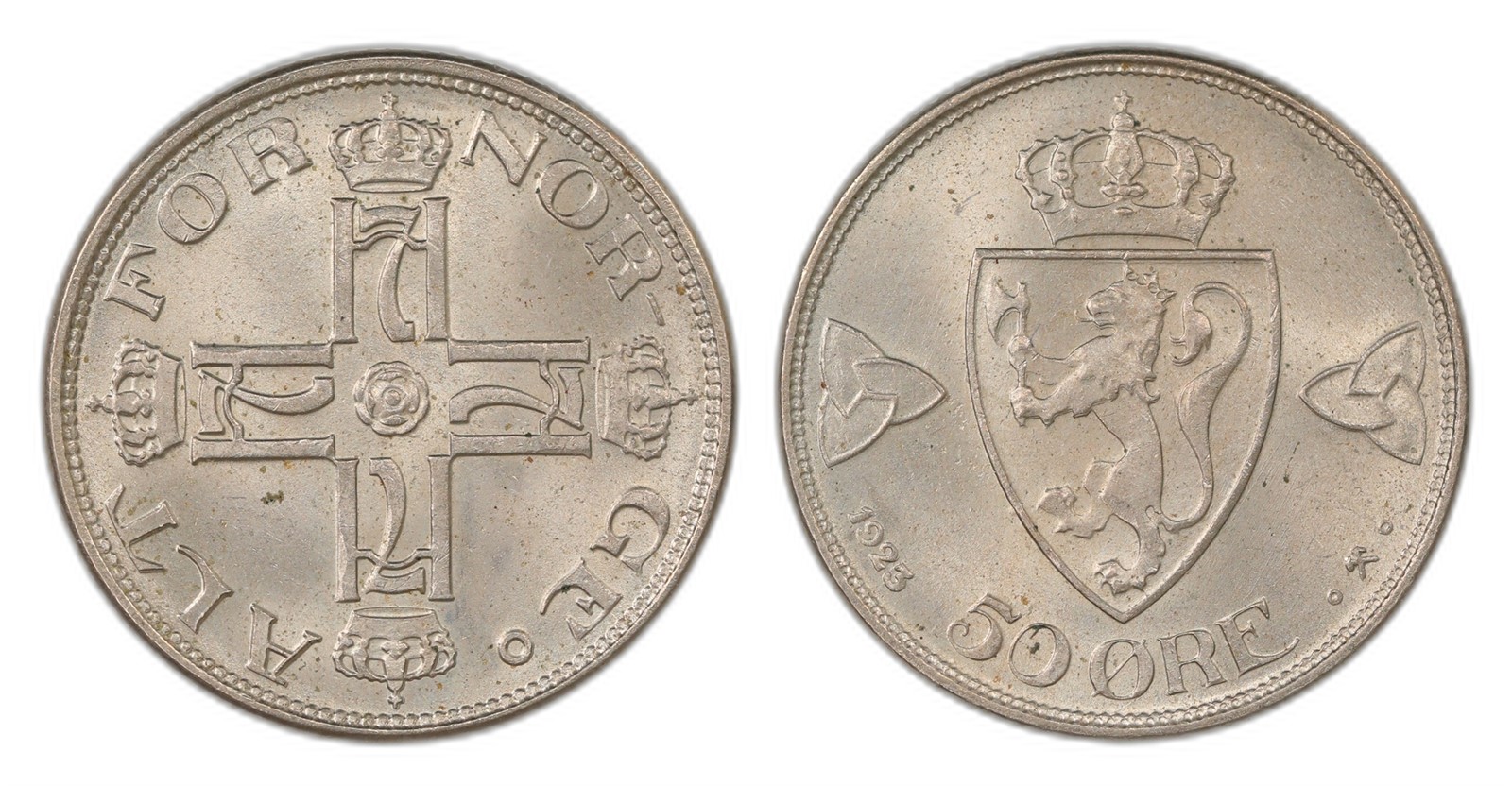Norway. Haakon VII. 50 Øre 1923-No Hole. Kv 0.