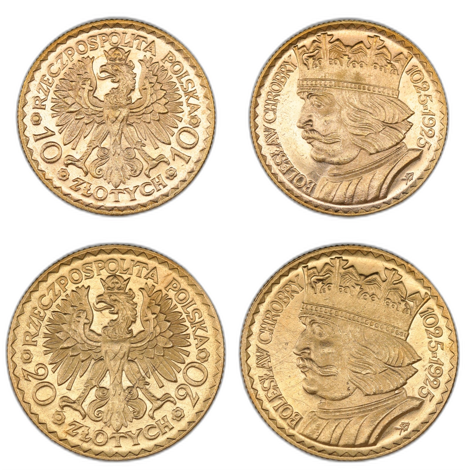 Poland. Republic. 10 & 20 Zloty 1925- Boleslaw. Kv UNC.