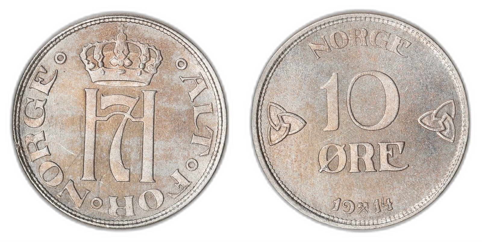 NORWAY. Haakon VII. 10 Øre 1914. PRAKTEX.