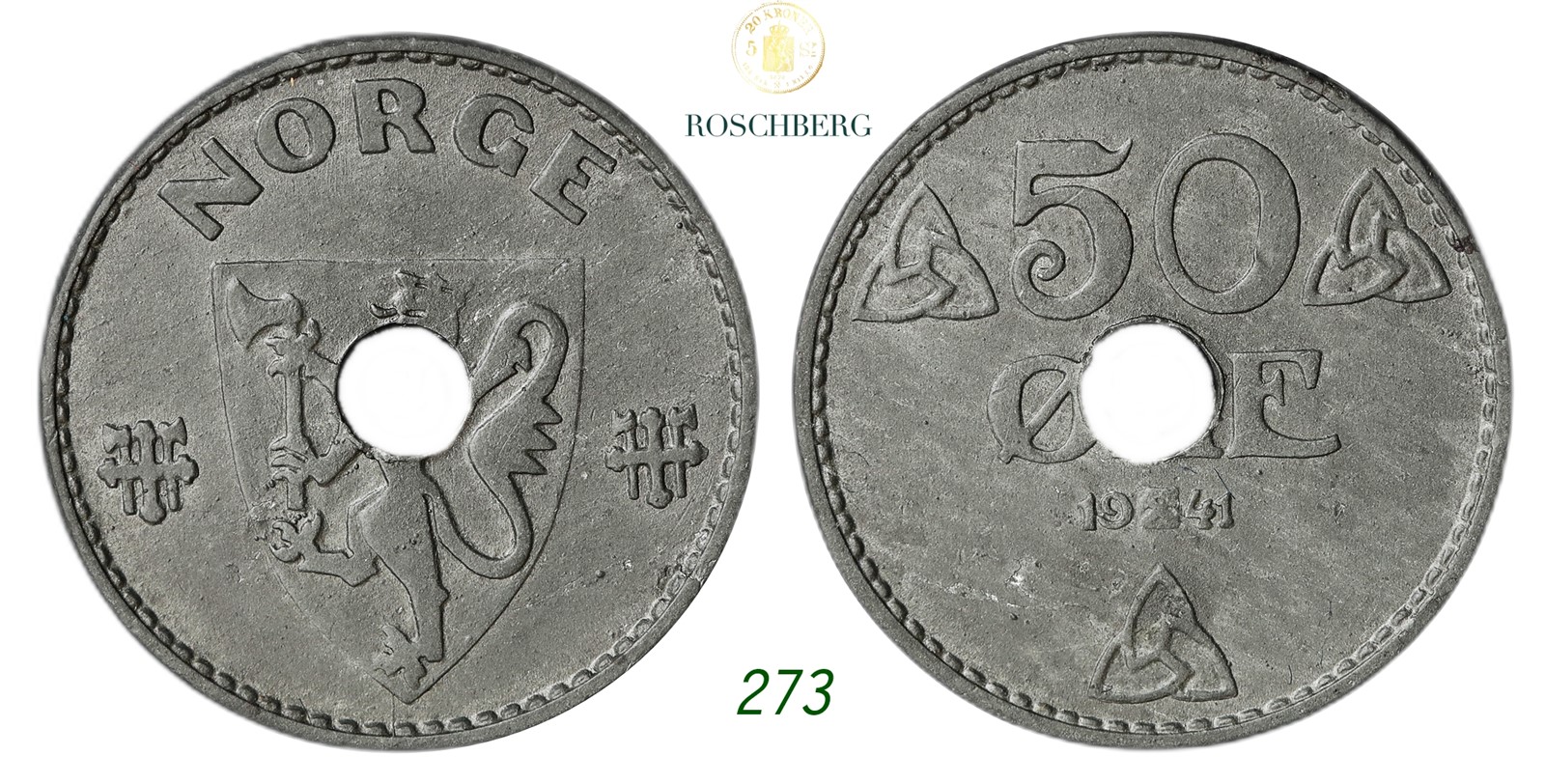 NORWAY. Occupation. 50 Øre 1941 Pattern.