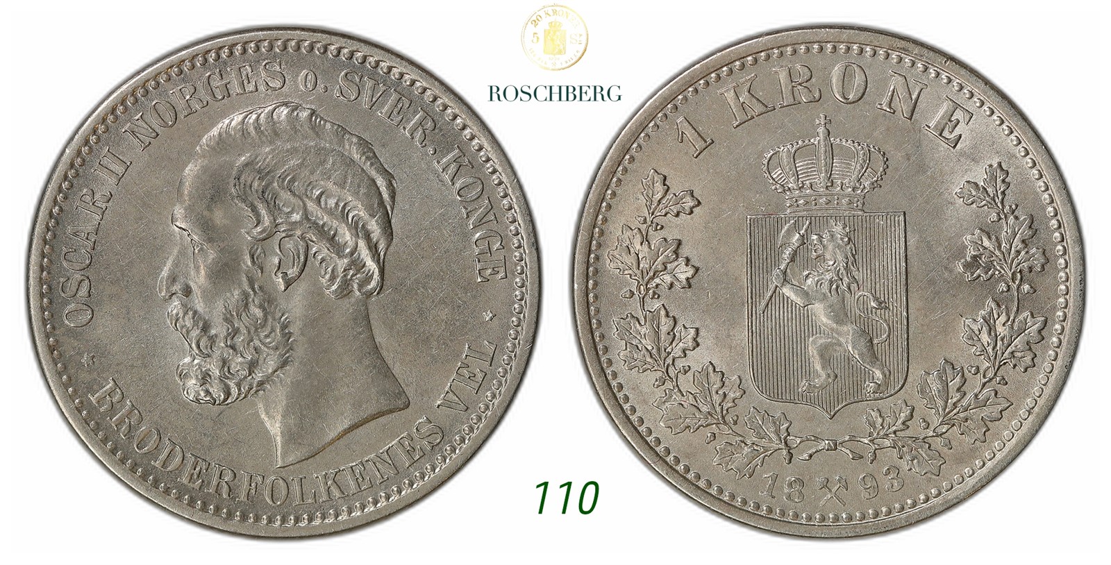 NORWAY. Oscar II. 1 Krone 1893.