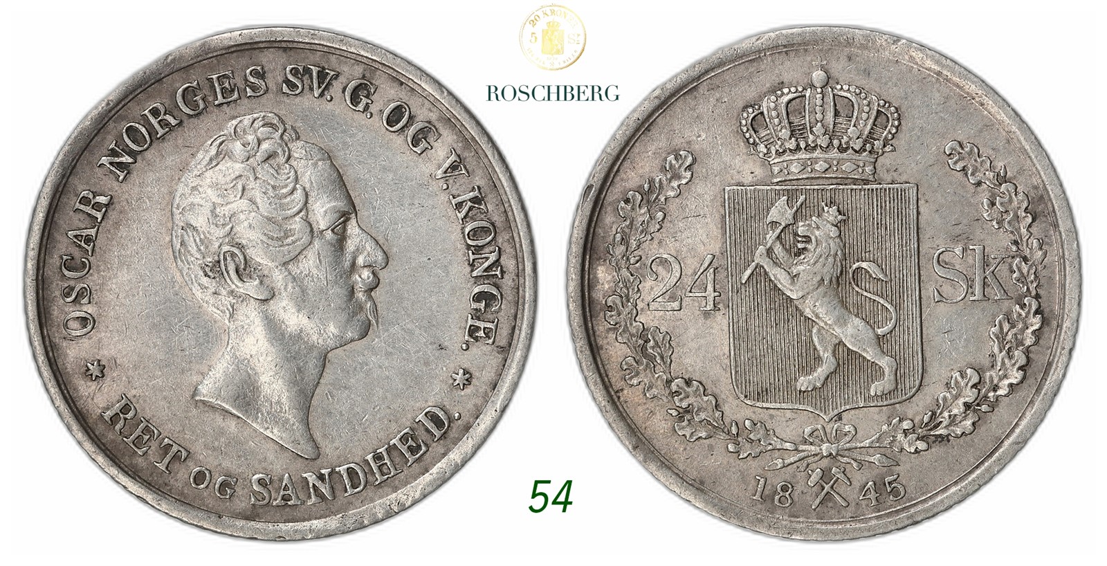 NORWAY. Oscar I. 24 Skilling 1845.
