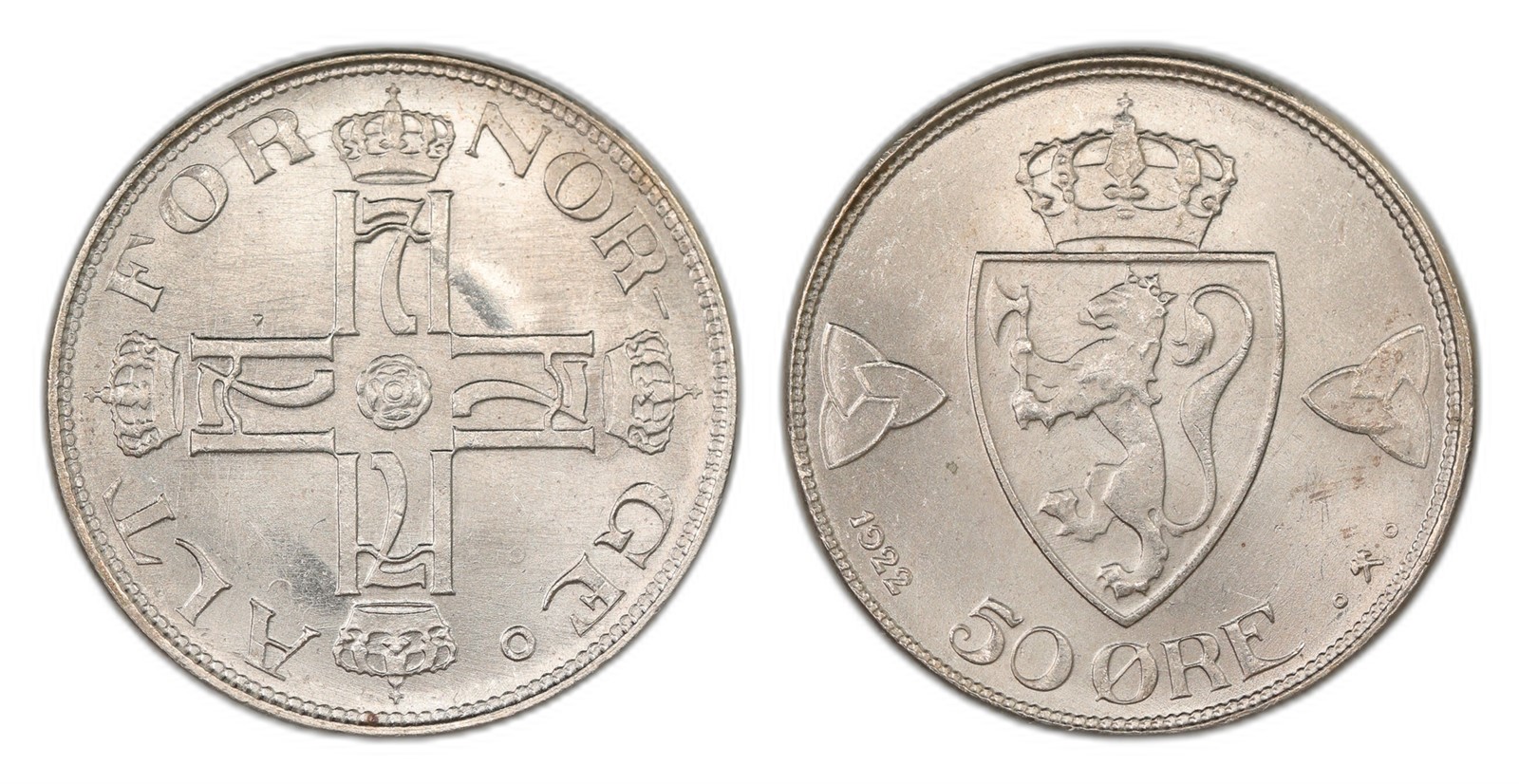 Norway. Haakon VII. 50 Øre 1922-No Hole. Kv 0.