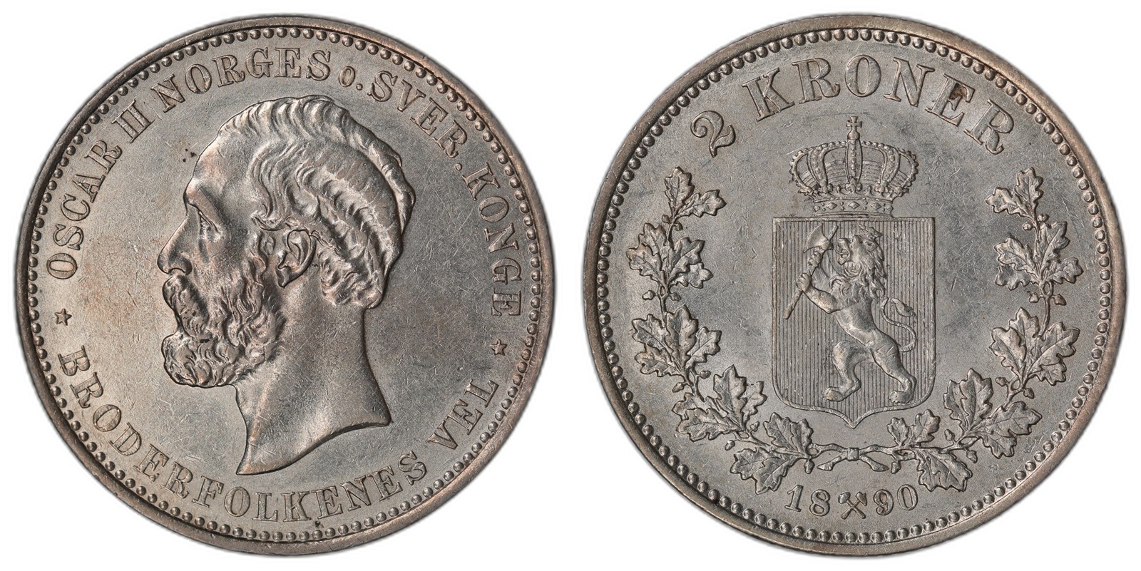 NORWAY. Oscar II. 2 Kroner 1890. Kv 0/01 (UNC).
