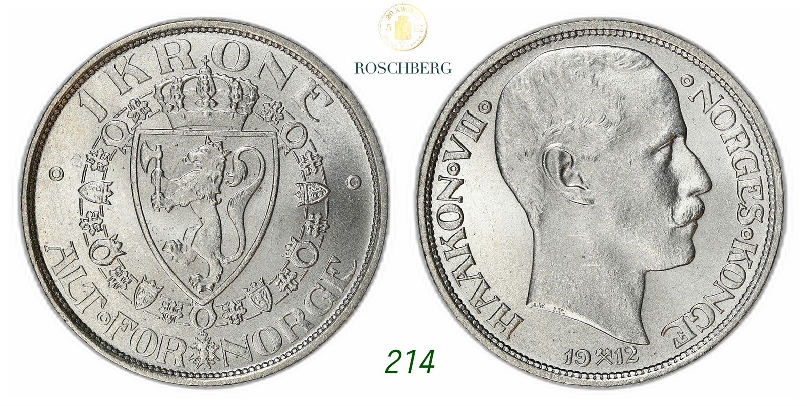 NORWAY. Haakon VII. 1 Krone 1912.
