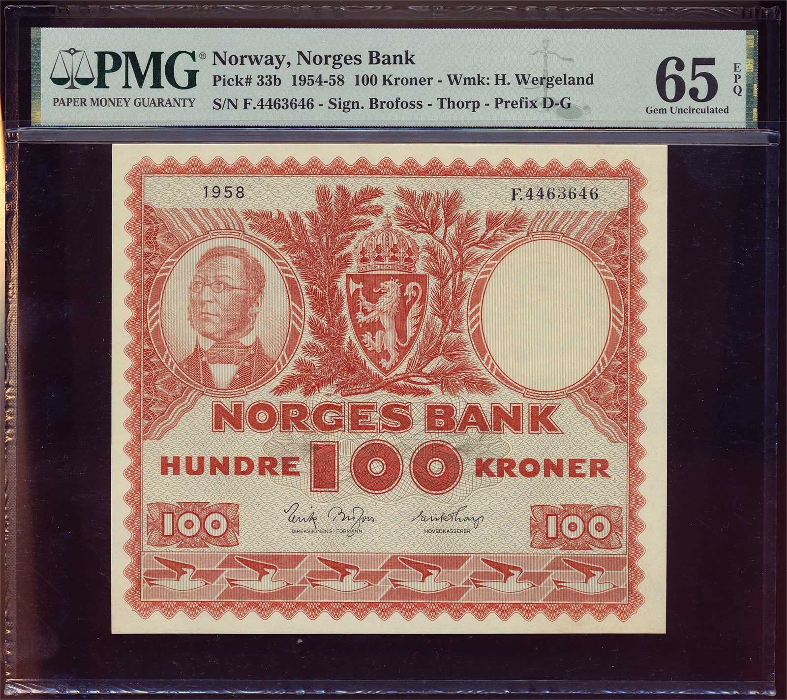 100 Kroner 1958-F. PMG 65EPQ.