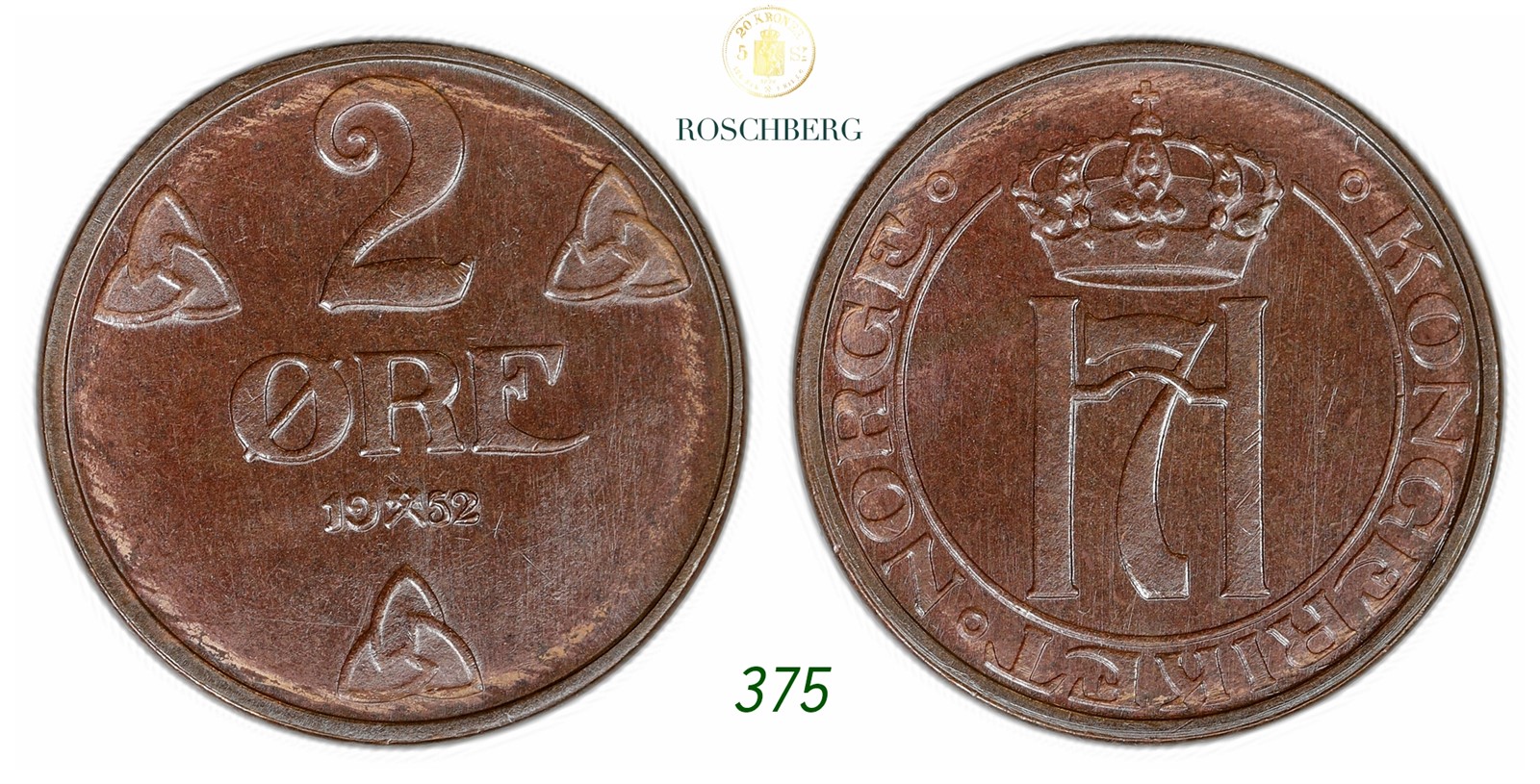 NORWAY. Haakon VII. 2 Øre 1952.