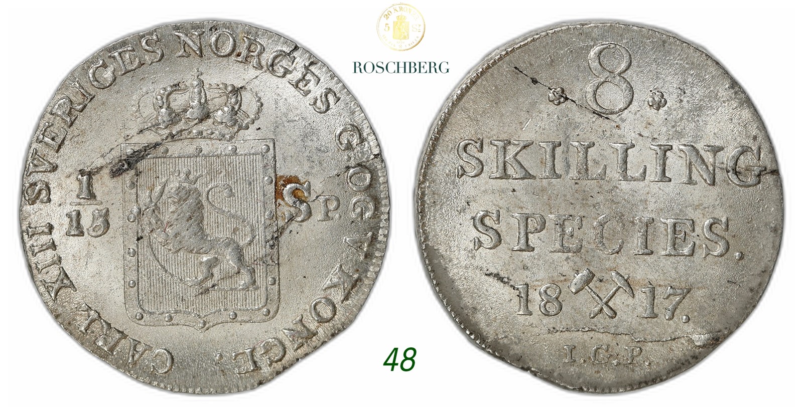 NORWAY. Carl XIII. 8 Skilling 1817-IGP.