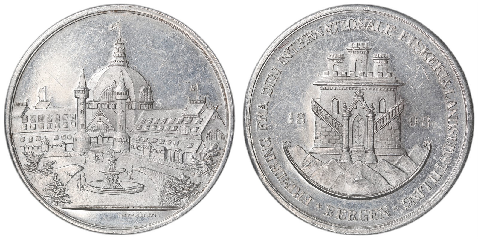 THORVALD OLSEN. Fiskeriustillingen i Bergen 1898. Aluminium. Kv 01 (UNC).