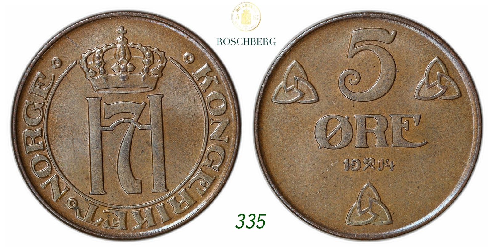 NORWAY. Haakon VII. 5 Øre 1914.