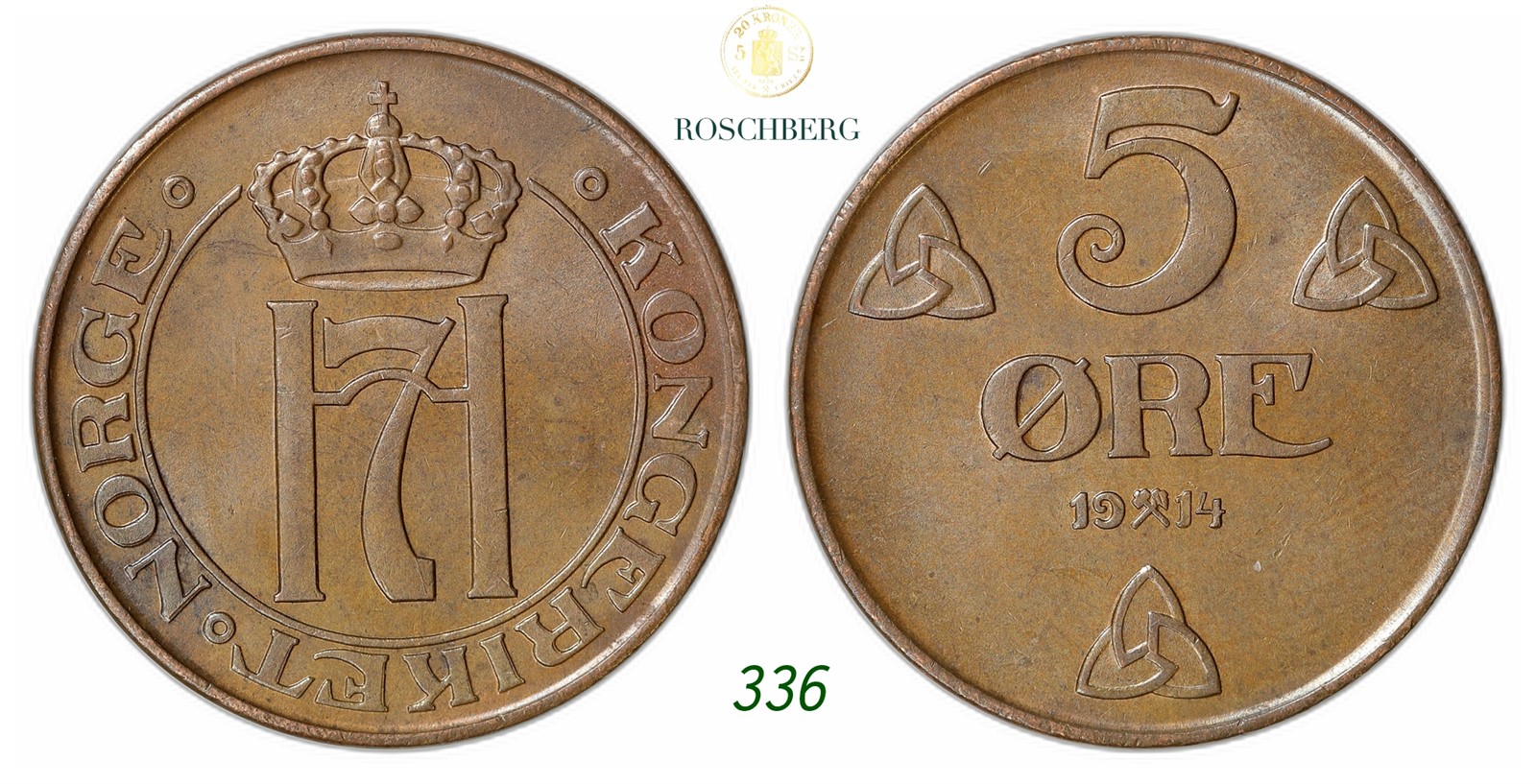 NORWAY. Haakon VII. 5 Øre 1914.