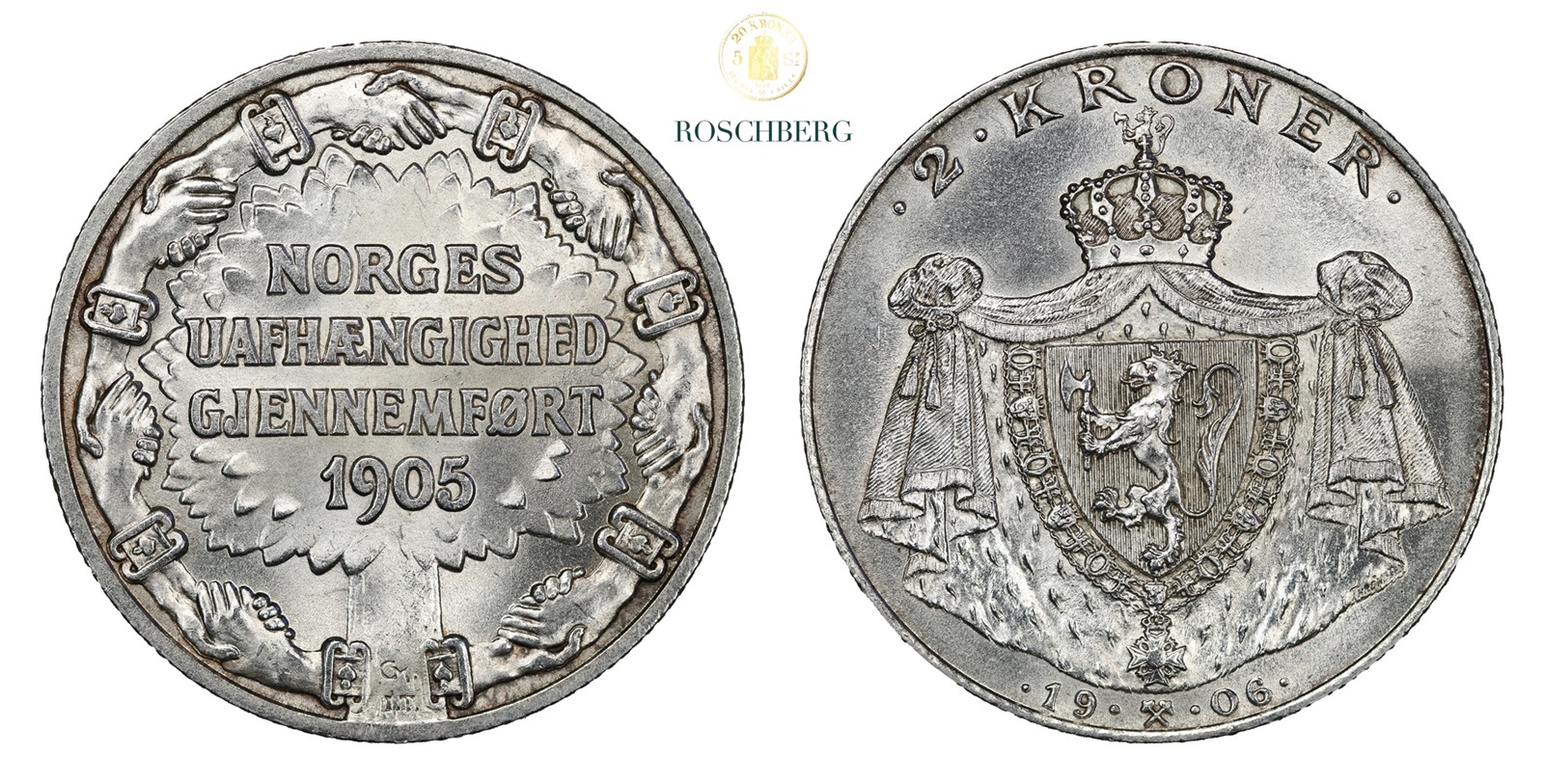 Norge 2 Kroner 1906 Kv 0/01