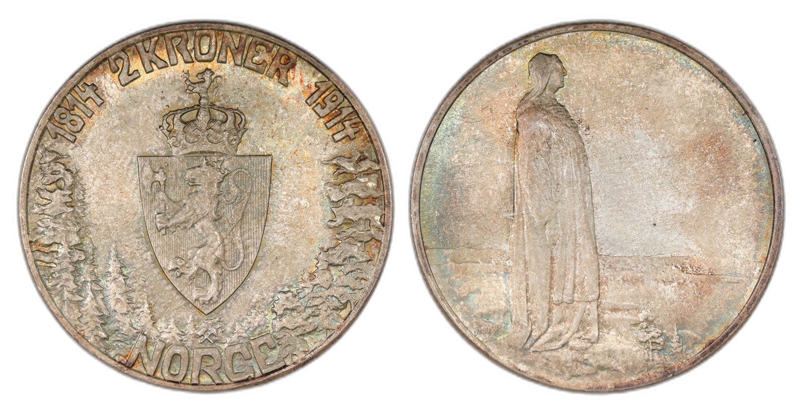 Norway. Haakon VII. 2 Kroner 1914- Mor Norge. Kv 0.
