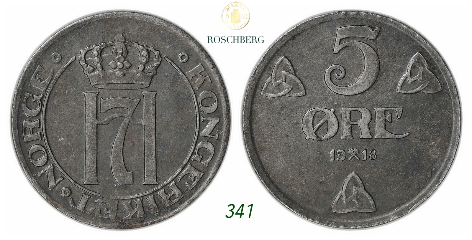 NORWAY. Haakon VII. 5 Øre 1918.