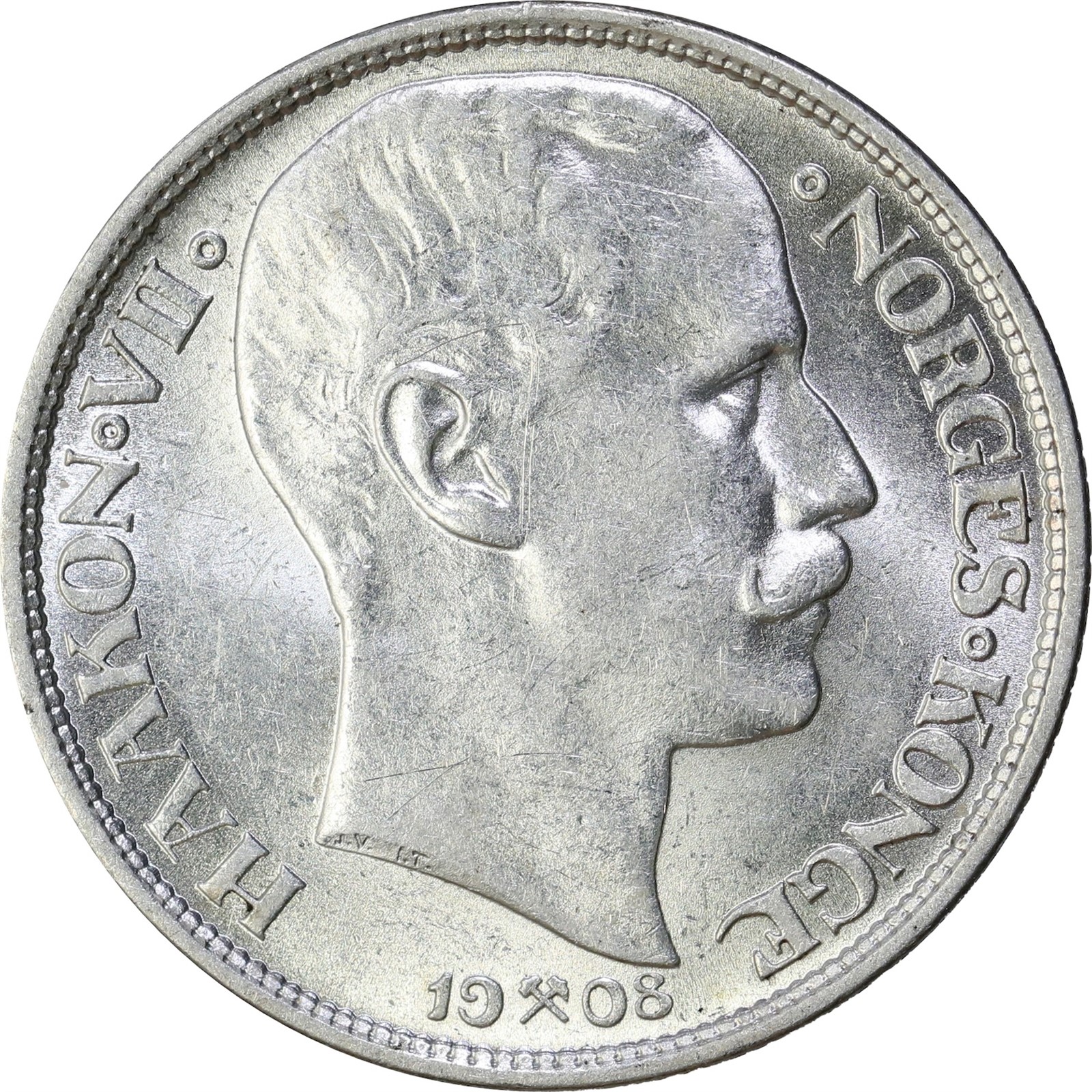 NORWAY. Haakon VII. 1 Krone 1908 Kv 0/01 (UNC)