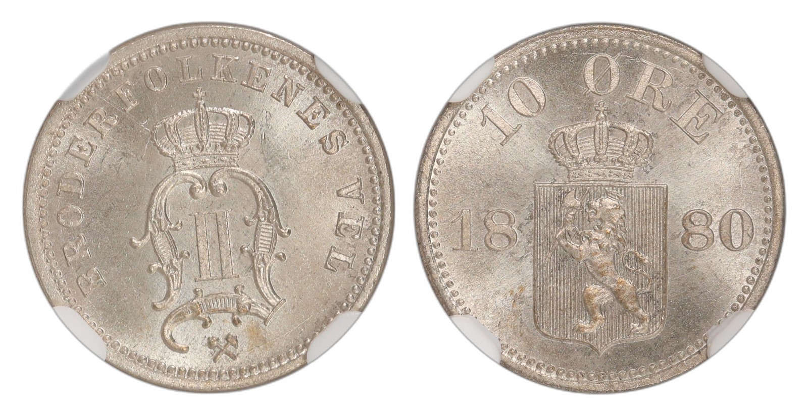 Norway. Oscar II. 10 Øre 1880. Kv NGC MS66.