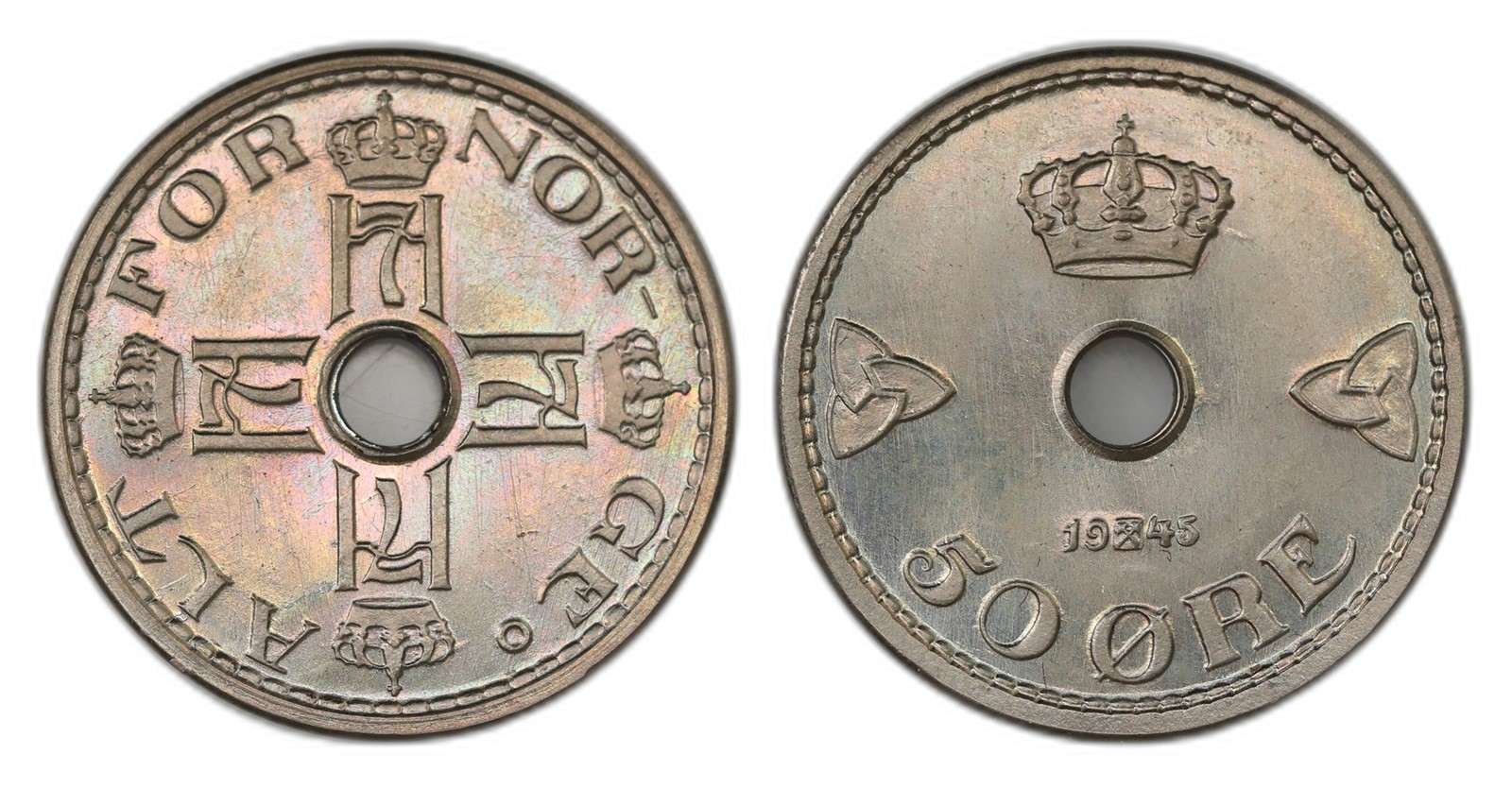 Norway. Haakon VII. 50 Øre 1945. Kv PRAKTEX.