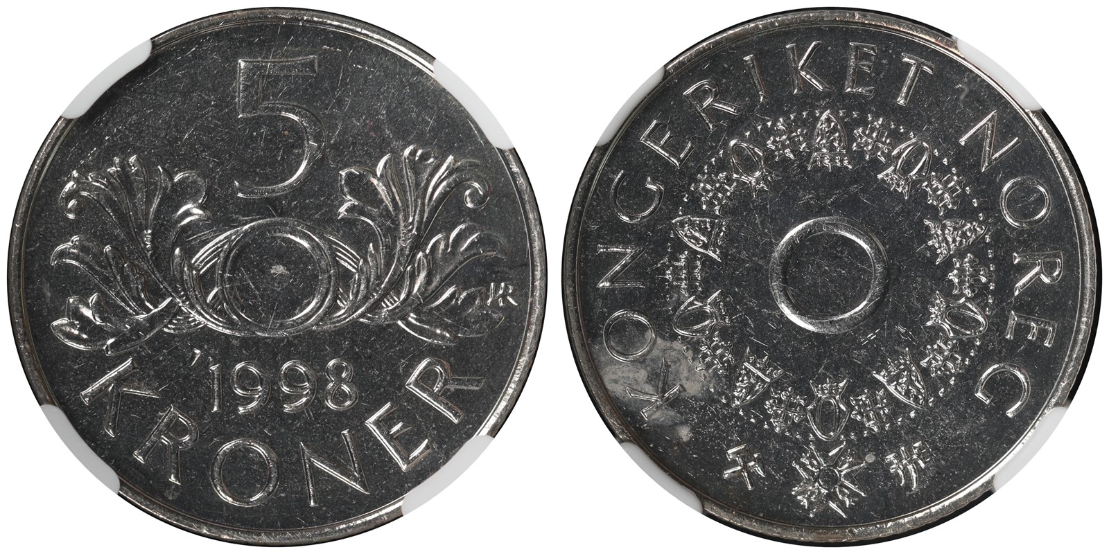 NORWAY. Harald V. 5 Kroner 1998 Mint error. NGC MS63.
