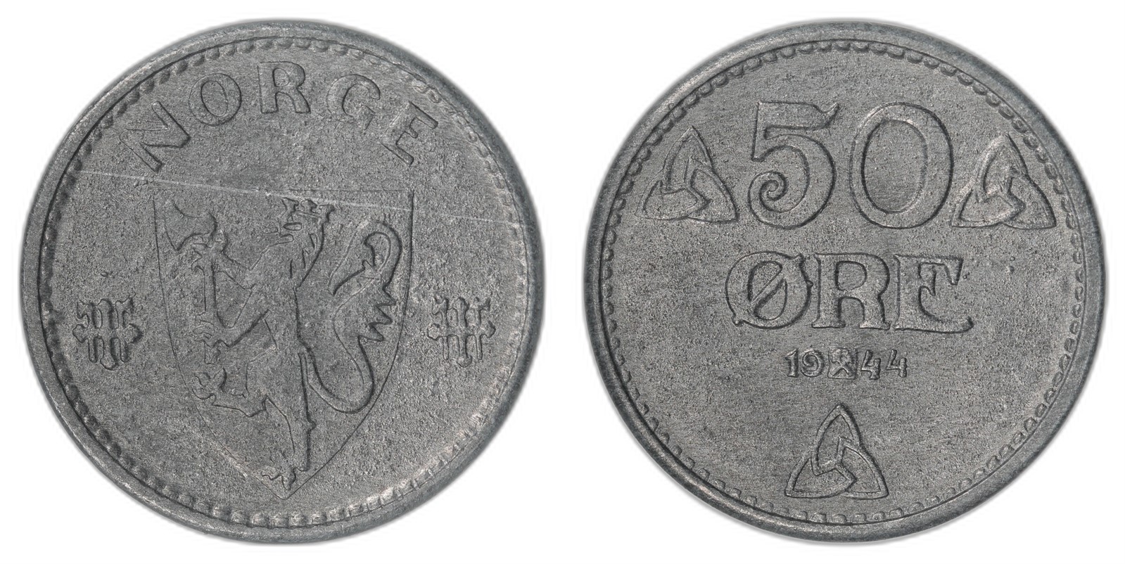 NORWAY. Haakon VII. 50 Øre 1944. Kv 0 (UNC).
