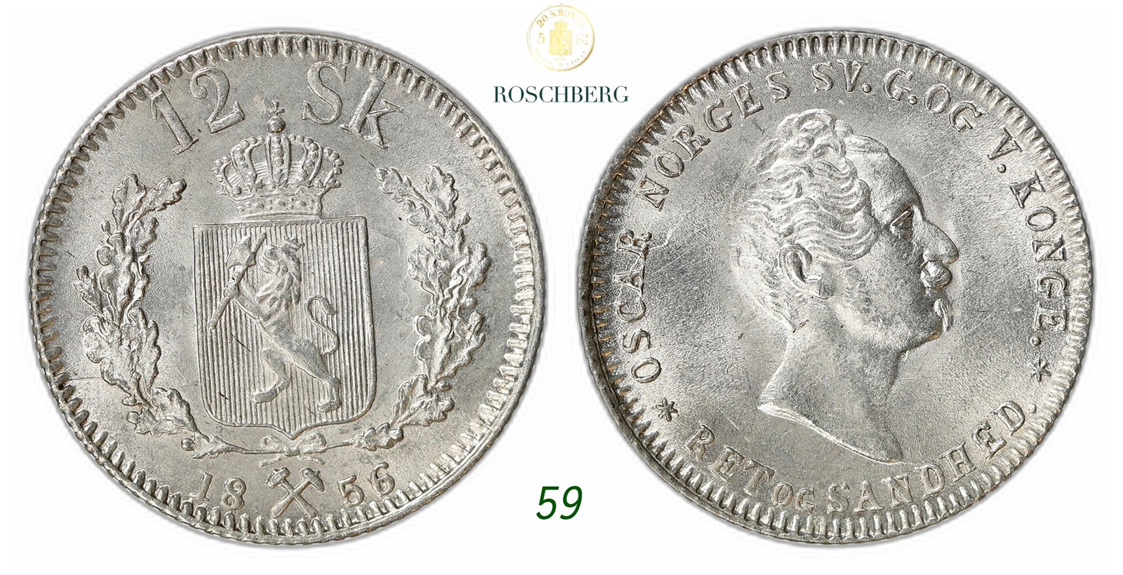 NORWAY. Oscar I. 12 Skilling 1856.