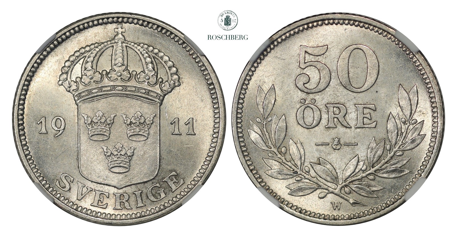 SWEDEN. 50 Öre 1911 NGC MS64