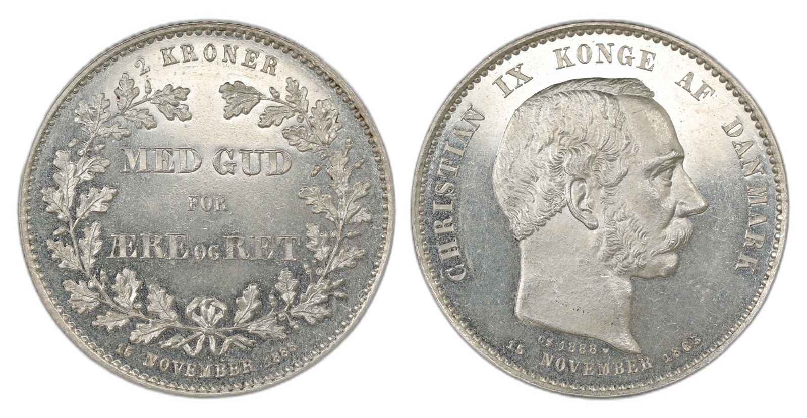 Denmark. Christian IX. 2 Kroner 1888. Kv 0.
