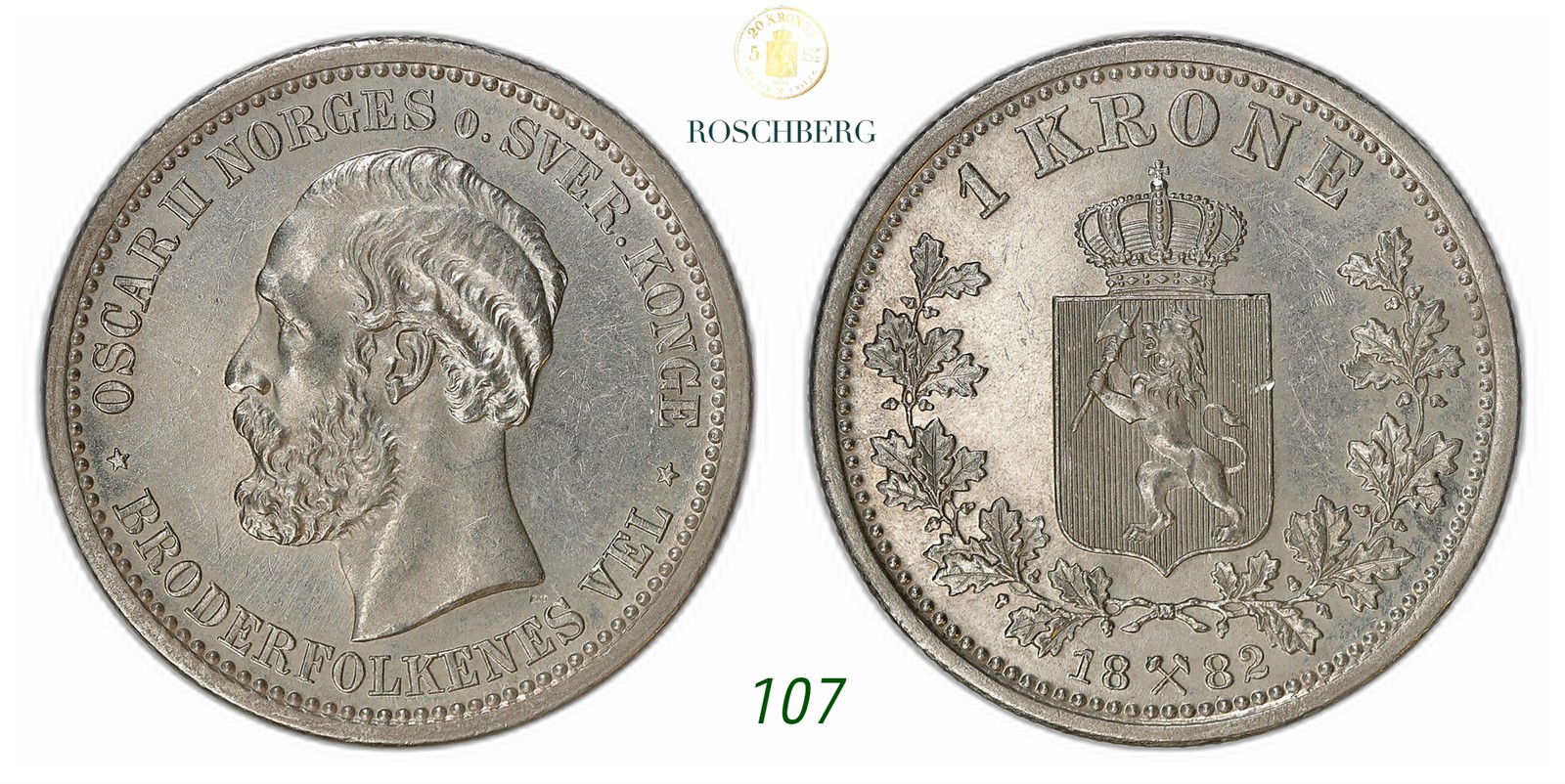 NORWAY. Oscar II. 1 Krone 1882.