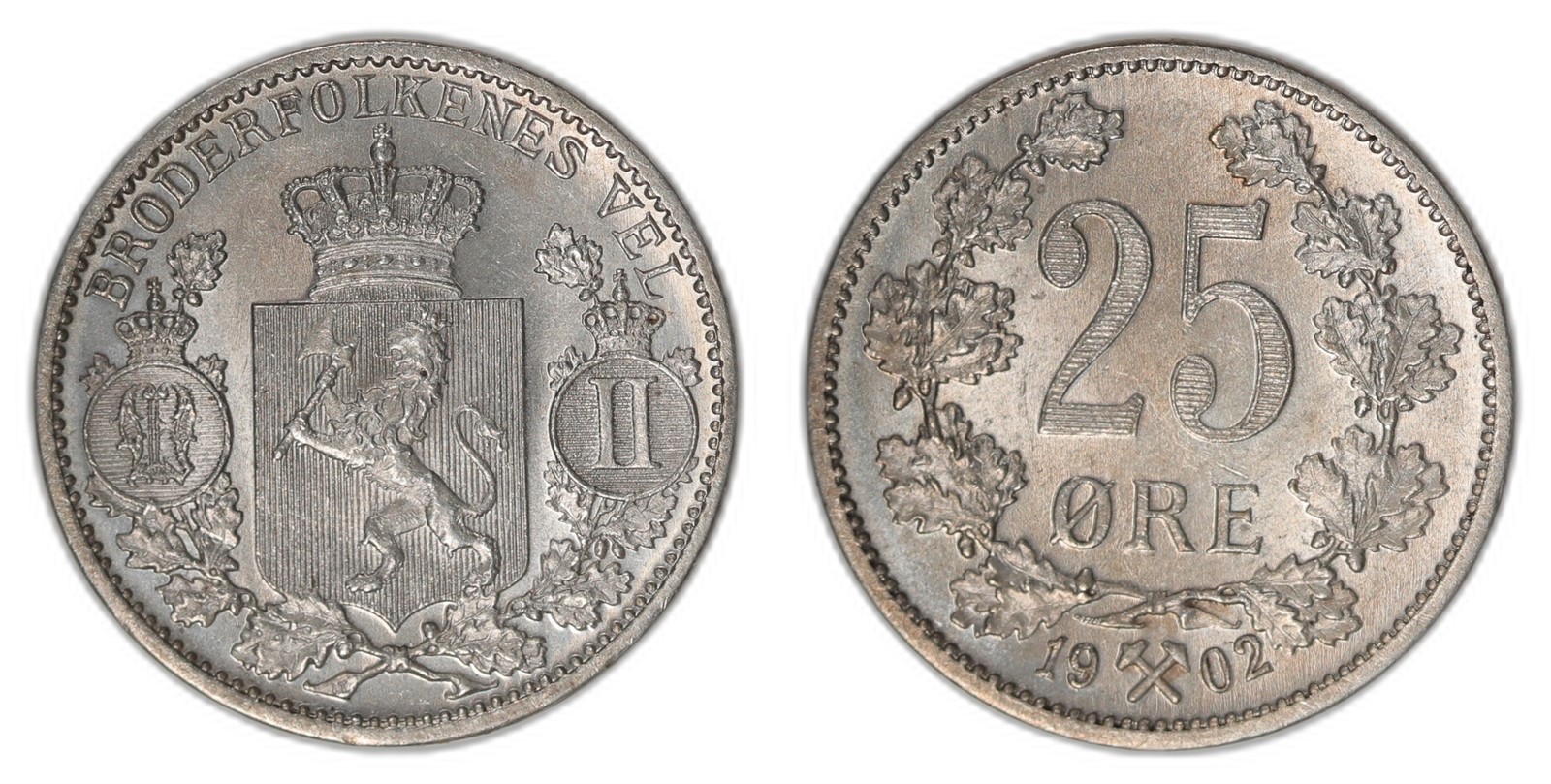 NORWAY. Oscar II. 25 Øre 1902. Kv 0 (UNC).