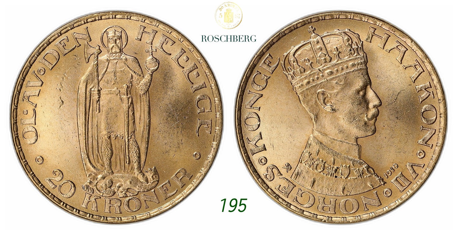 NORWAY. Haakon VII. 20 Kroner Gold 1910.