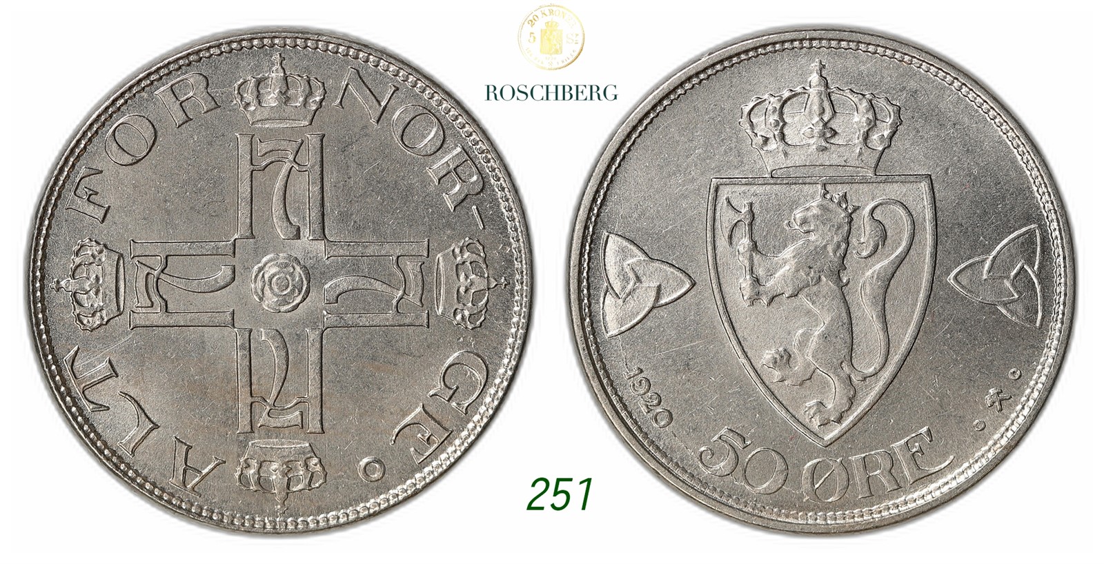 NORWAY. Haakon VII. 50 Øre 1920.